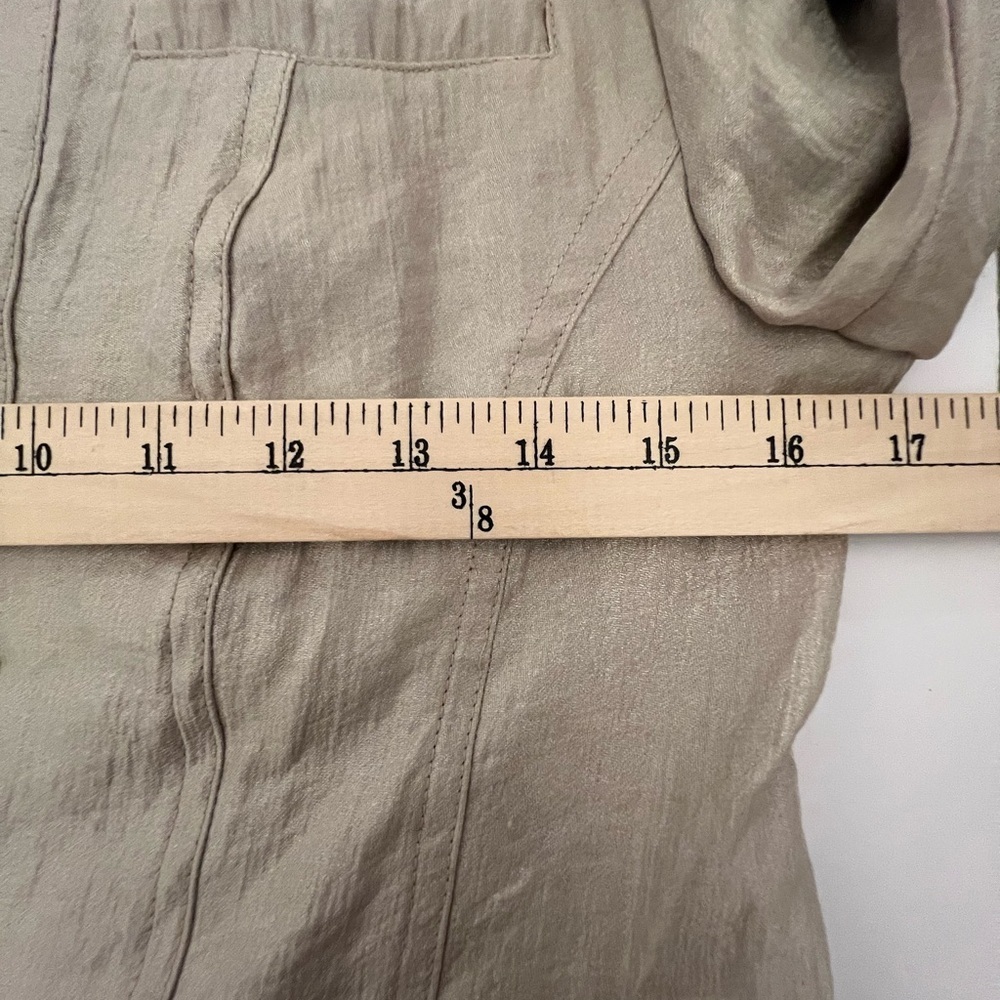 Chico’s Foiled Linen Gold Shimmer Lightweight Jacket Blazer Zip Closure Small - Picture 11 of 12